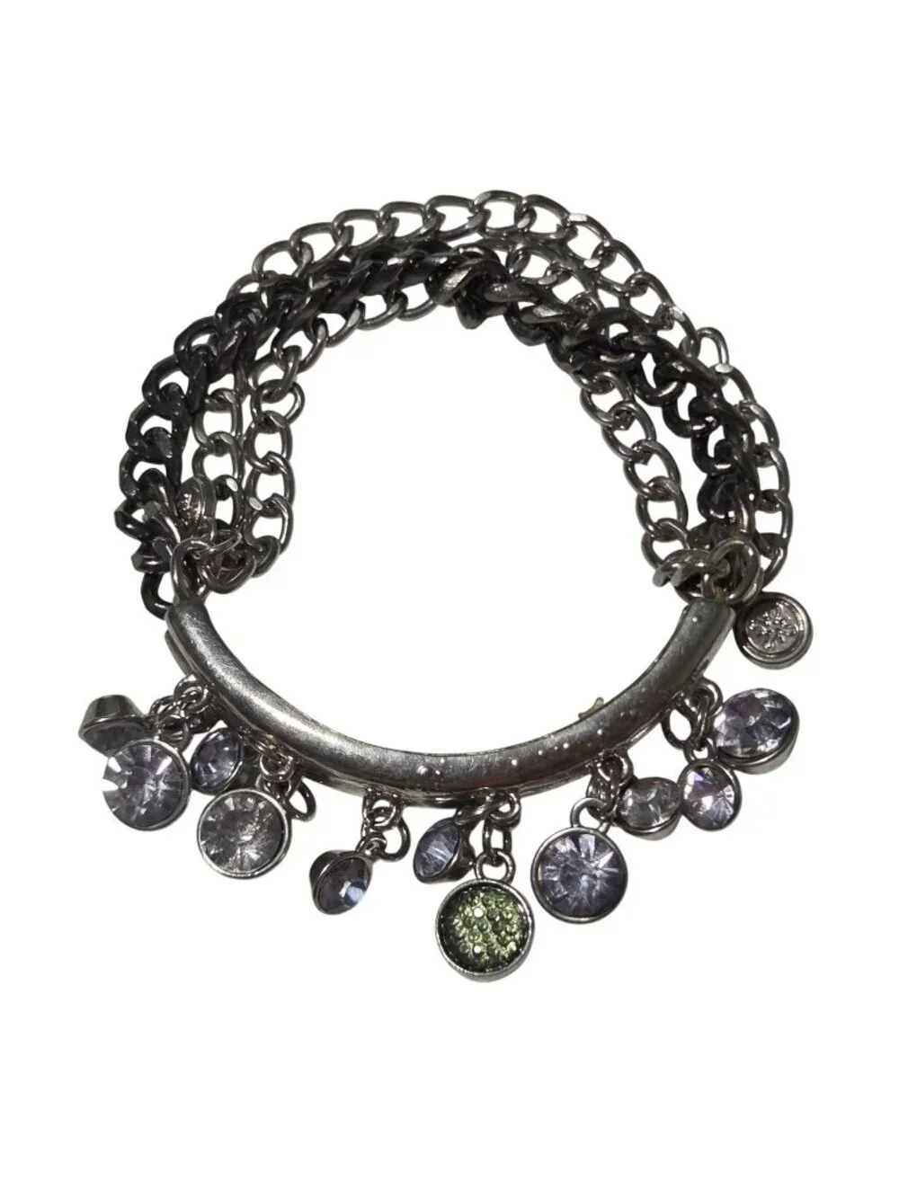 Y2 Glam Charm Bracelet Silver Tone Multi Strand Bracelet Rocker Fashion Jewelry